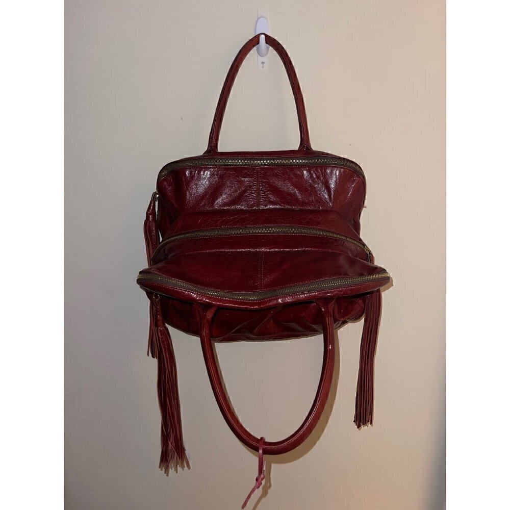 Zina Eva Leather Zippered Fringe Bag in Wine/Burgundy Red - Picture 2 of 12